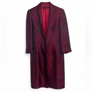 Anne Klein Burgundy & Black Jacquard Brocade Coat – Size 6